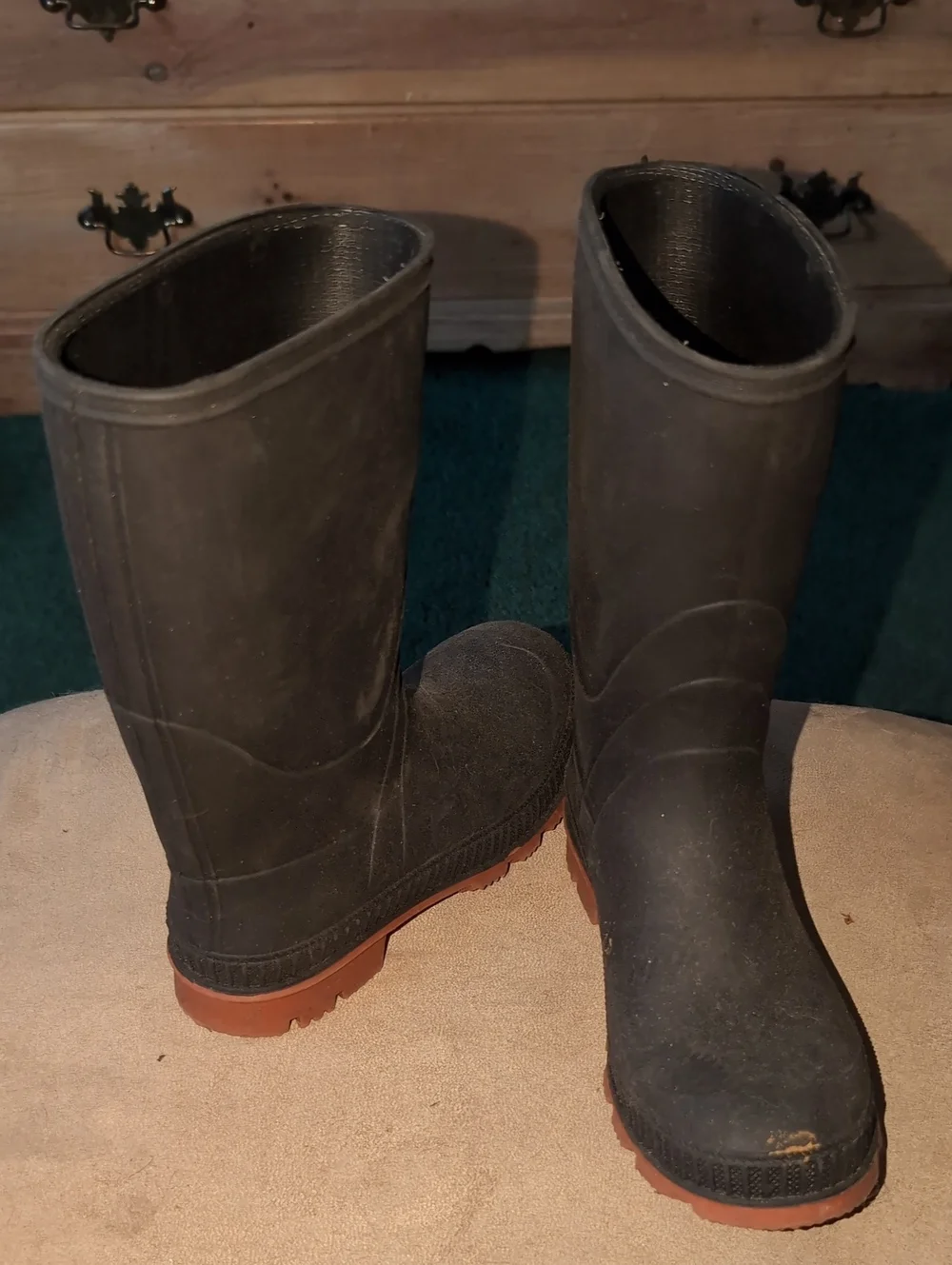 Kid's Black Rubber Winter Boots with Brown Outsole
